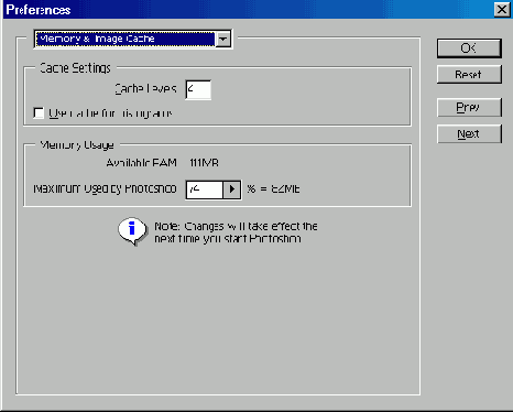  Memory & Image Cache   Preferences
