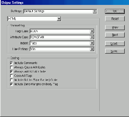   Output Settings   HTML